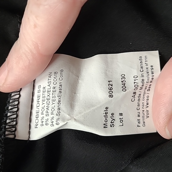 Joseph Ribkoff Black with White Trim Midi Dress Short Sleeve Belt Detail Size 6 - Picture 8 of 10